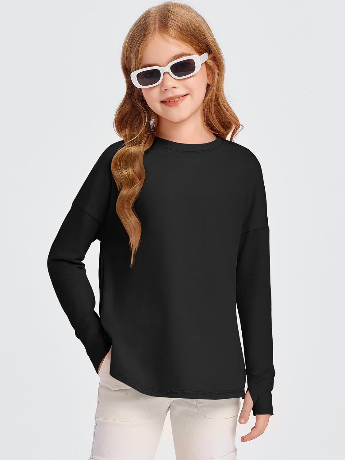 Haloumoning Girls Athletic Shirts Long Sleeve Active Quick Dry Tops Kids Gym Yoga Tees with Thumb Holes 5-14 Years - Image 2