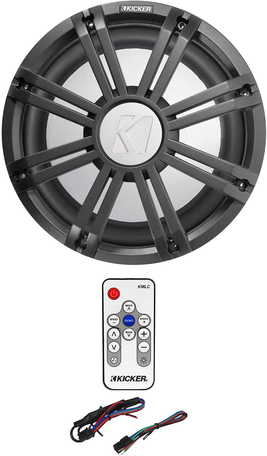 KICKER 45KM102 10" 350w Marine Boat Subwoofer Sub+Charcoal Grille w/LED's+Remote