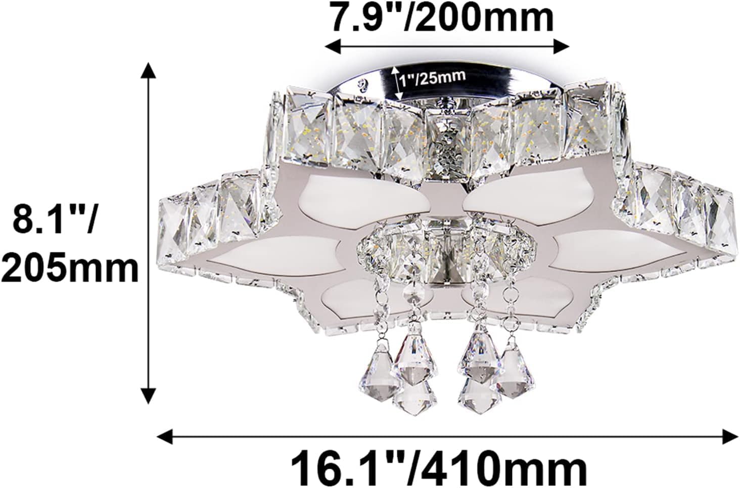 CLAIRDAI 16.1'' Crystal Ceiling Light Fixture, Modern Flower LED Chandelier, Dimmable Flush Mount Ceiling Light with Remote & APP Control for Bedroom Dining Room Living Room