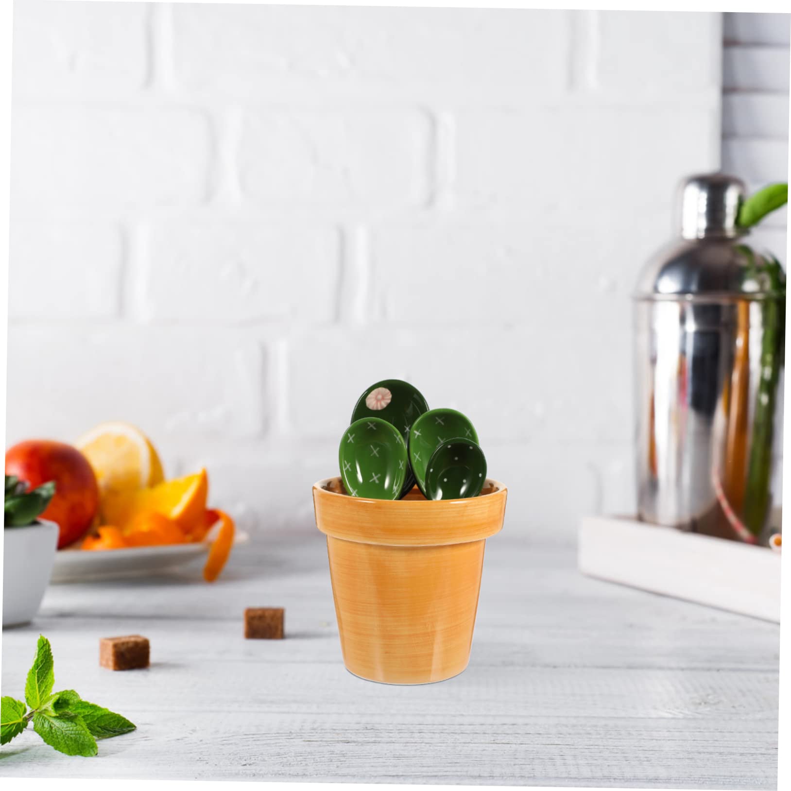 TOPBATHY Set De Cucharas Medidoras De Cactus Soporte Base, Cucharas Para Polvo y Café, Resistentes y Precisas, Diseño Compacto Para Cocina y Horneado