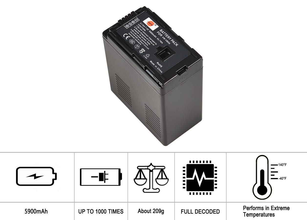 DSTE VW-VBG6 Batería Compatible para Panasonic NV-GS90, PV-GS320, PV-GS500, SDR-H90, SDR-H258, VDR-D50, VDR-D58, VDR-D310, AG-AC7, AG-AF100
