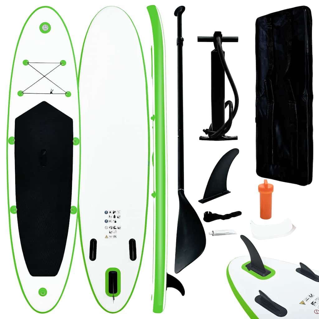 aphrophina Enjoy Water Adventures with Inflatable Stand Up Paddle Board Set, Sturdy Design, Easy to Carry, Green and White