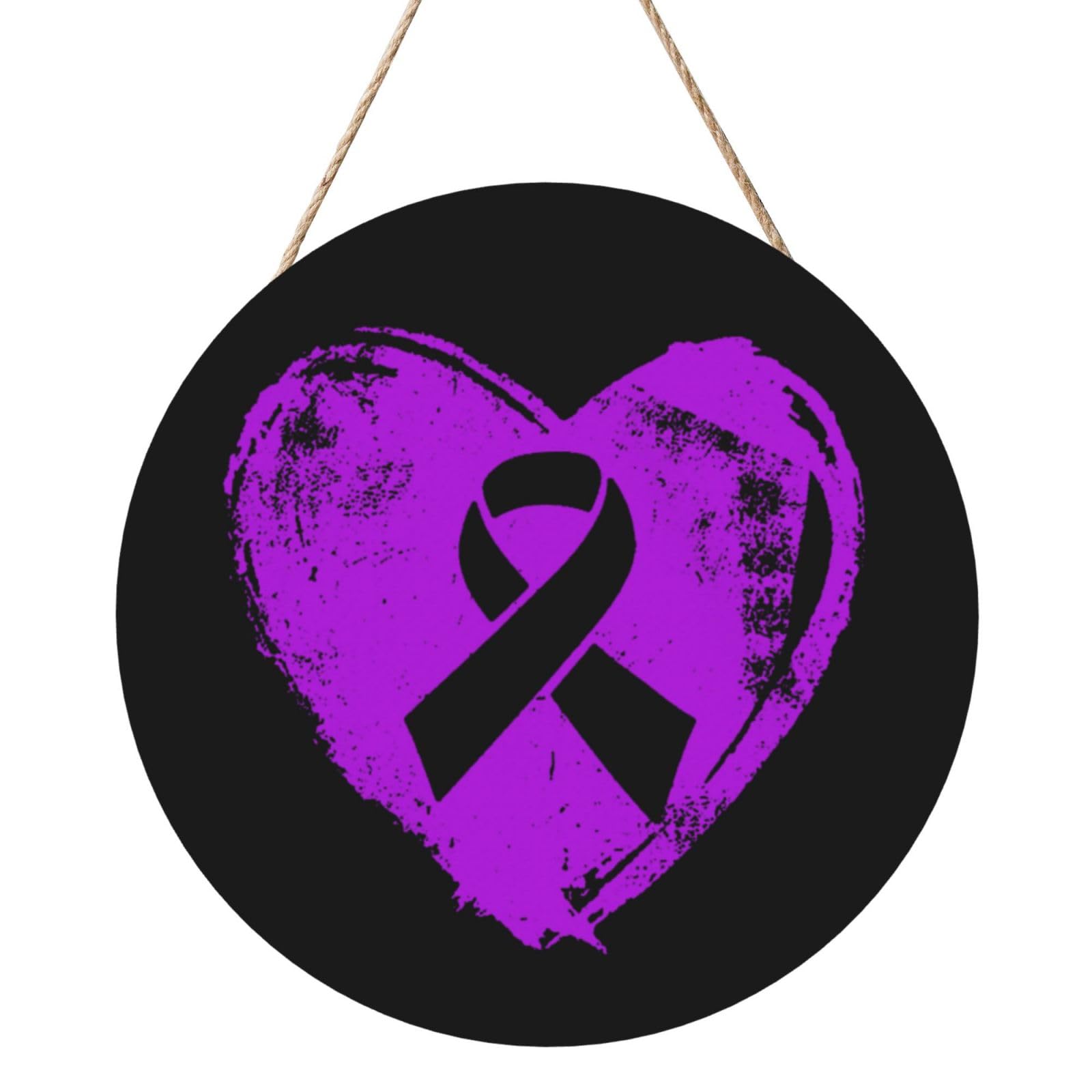 Alzheimers Awareness Purple Ribbon Door Signs Plaques Wood Welcome Sign For Front Door Wall Hanging For Home Farmhouse Office Classroom Party Decoration
