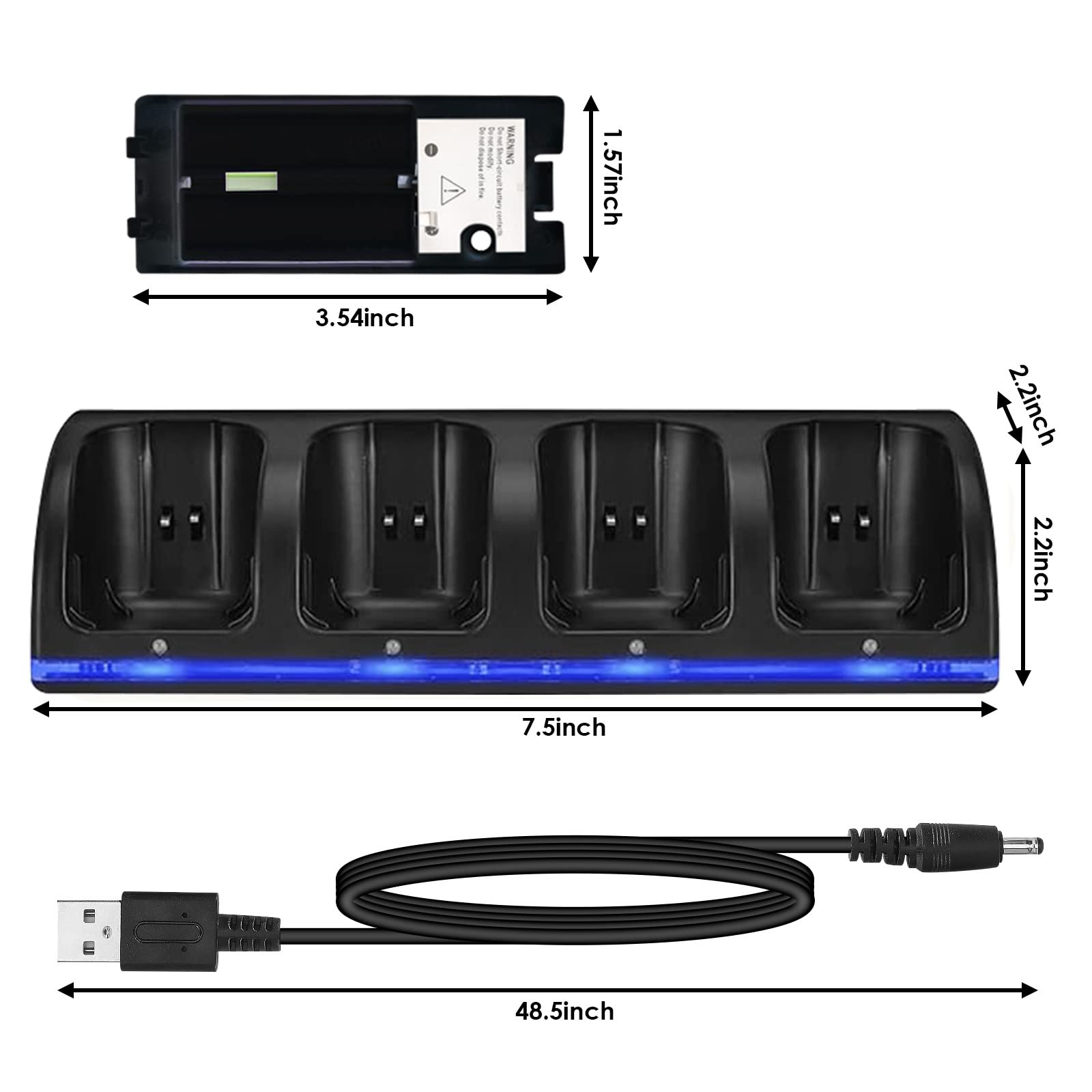 Stazione di Ricarica per Controller WII 4 in 1, Stazione Di Ricarica con 4 Batterie Ricaricabili Da 2800 Mah e Indicatori LED per Il Controller Wii (Nero)