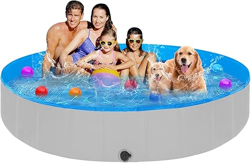 Piscina plegable extragrande para perros grandes, resistente, 97 x 16 pulgadas, piscina portátil antideslizante de plástico duro para mascotas,