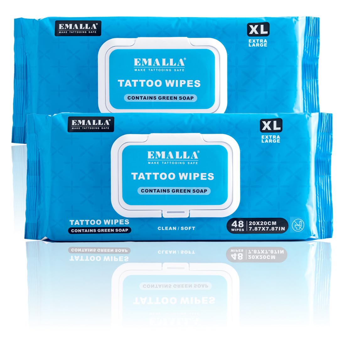 Yuelong Green Soap Tattoo Wipes 96Count XL Cleaning TattooCare Wipes for During Tattooing & Aftercare Studio-Grade, Natural Formula Wipes for Tattooing, Microblading & Piercing Care