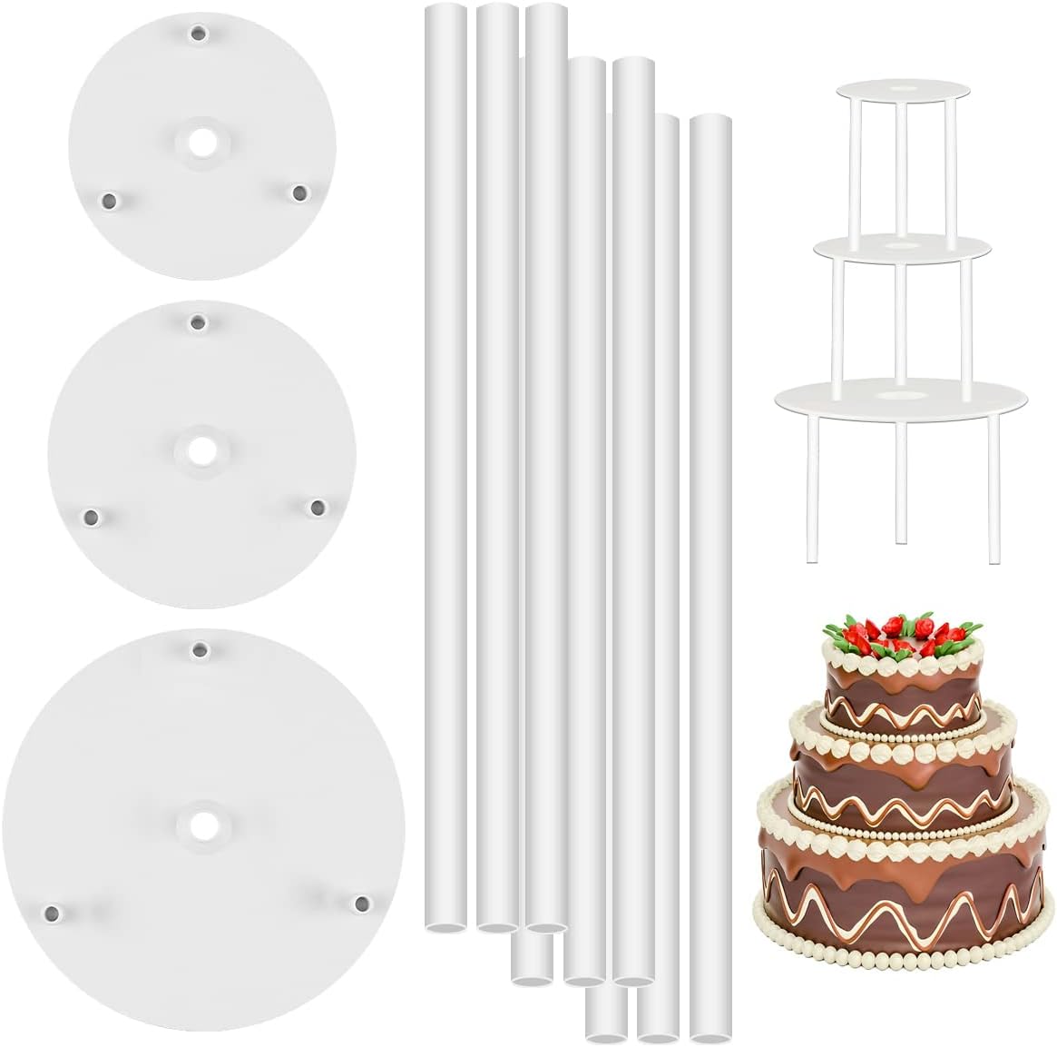 3 Tire Cake Stand Separator Plates and 9 Pieces Plastic