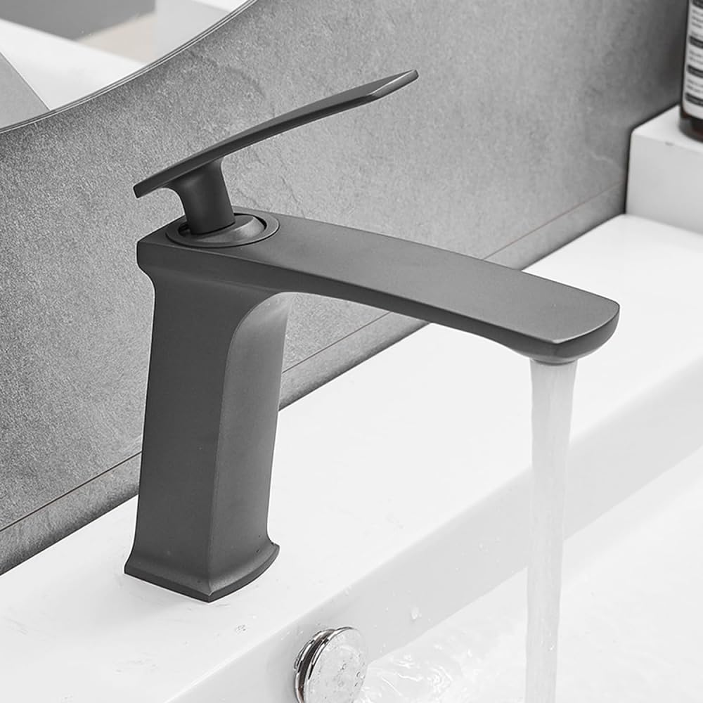 Robinet de salle de bain 1 trou mitigeur gris poignée unique lavabo