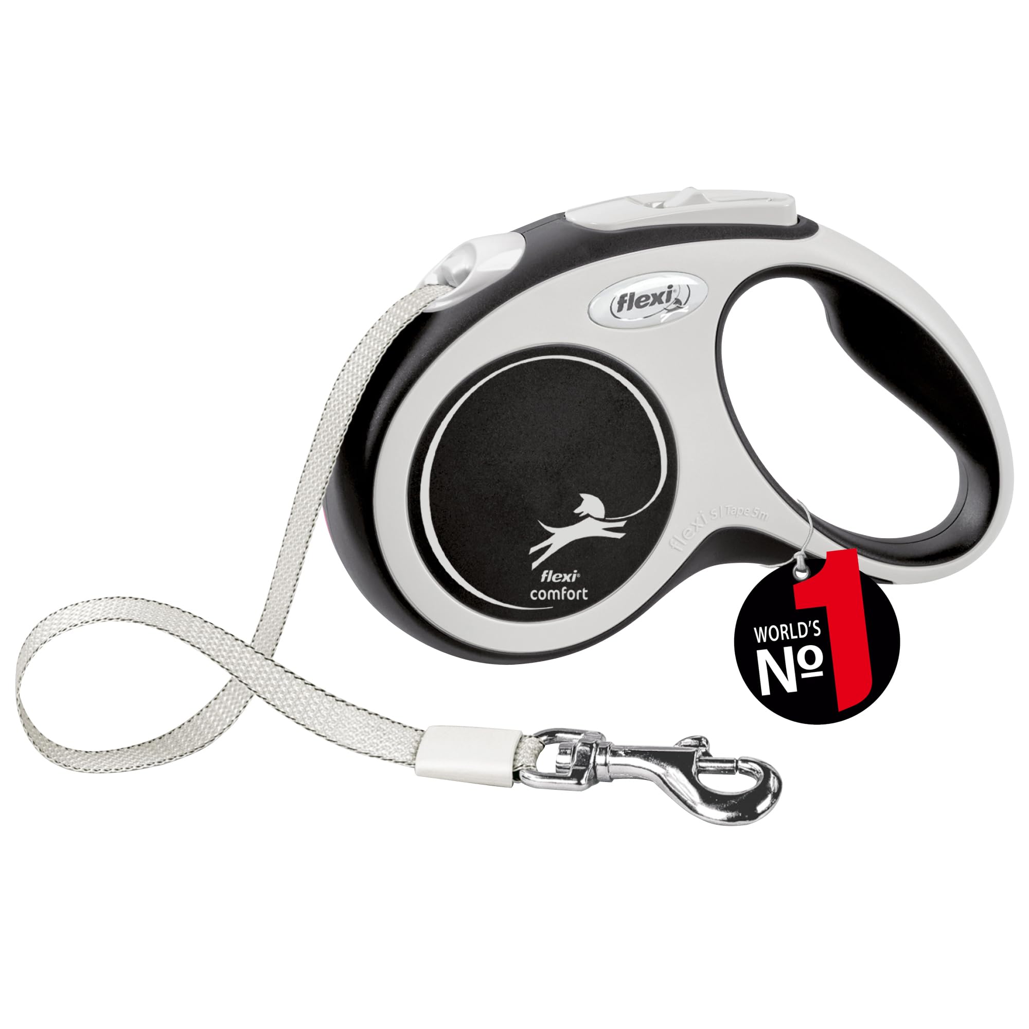 Flexi New Comfort Tape Grey & Black Small 5m Retractable Dog Leash/Lead for Dogs up to 15kgs/33lbs