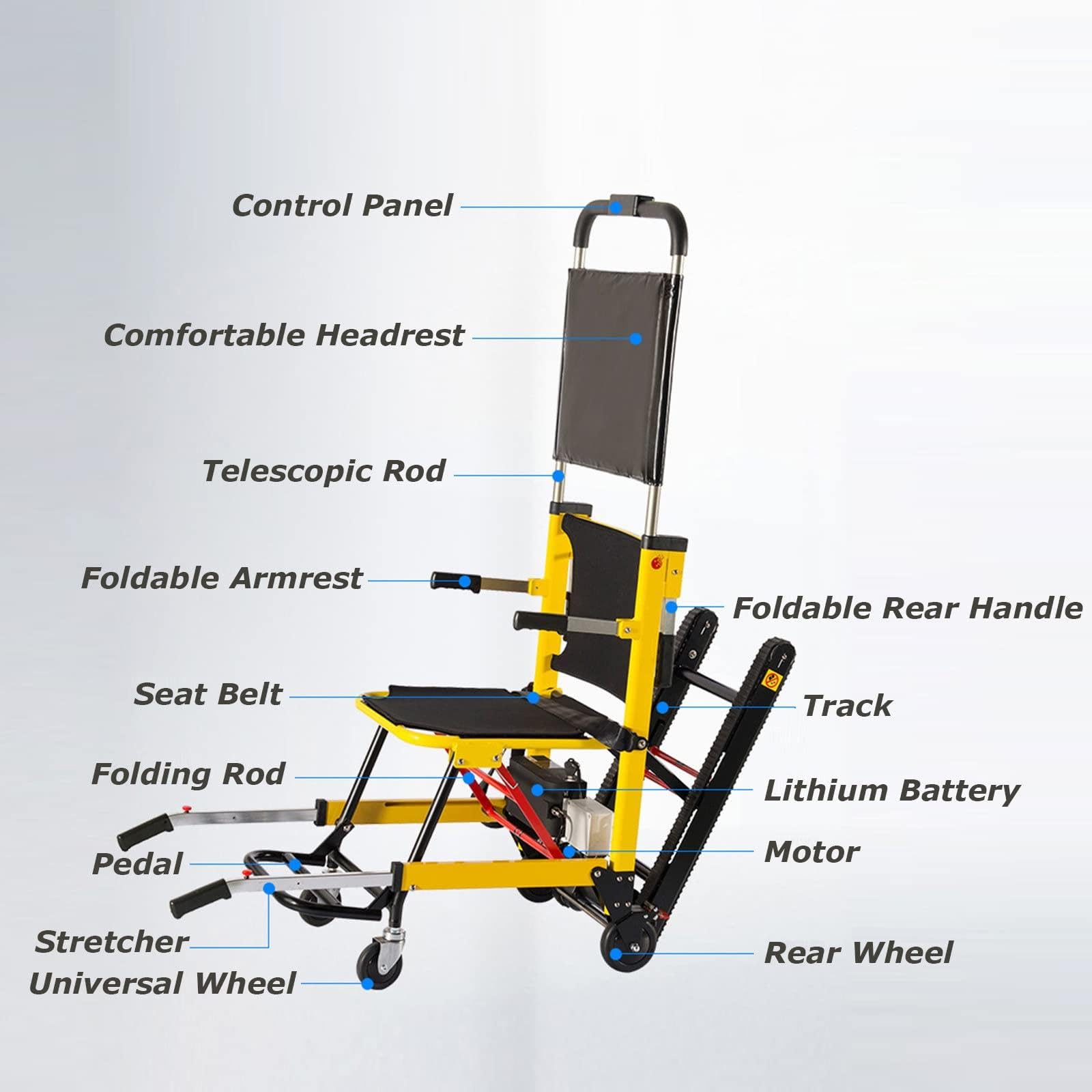 Silla elevadora de escaleras eléctrica, carrito sube-escaleras eléctrico para sillas de ruedas Silla de ruedas para subir escaleras para personas mayores con discapacidad Motor de 120W