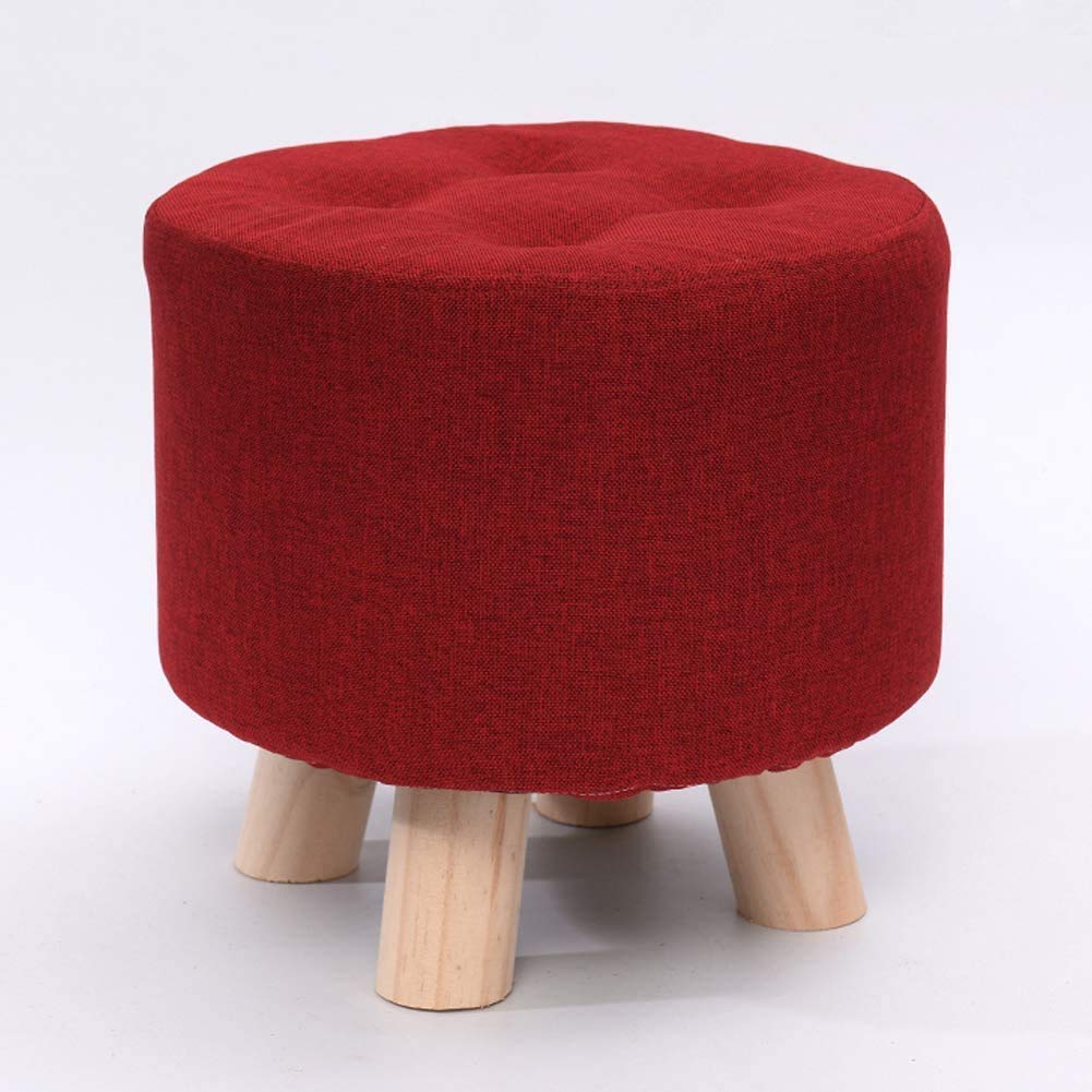 Petit tabouret pour salon : pouf rond en bois noir rembourré anti-fatigue pour jambes