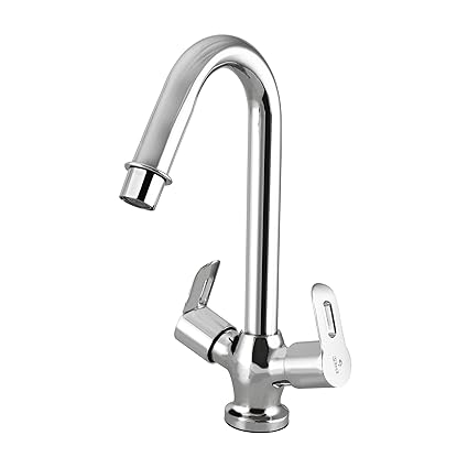 ESSE18 Brass (OMS113#2) Center Hole Basin Mixer, Deck Mounted Hot & Cold Water Faucet for Wash Basin - Mirror Chrome Finish