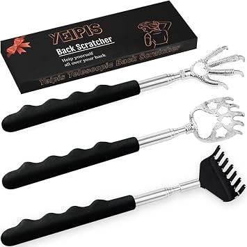 Yeipis 3 Pack Back Scratcher Metal Portable Telescoping with Rubber Handles, Extendable Back Massager Tool with Beautiful Box, White Elephant Stocking Stuffers Gifts for Men Women Christmas Presents