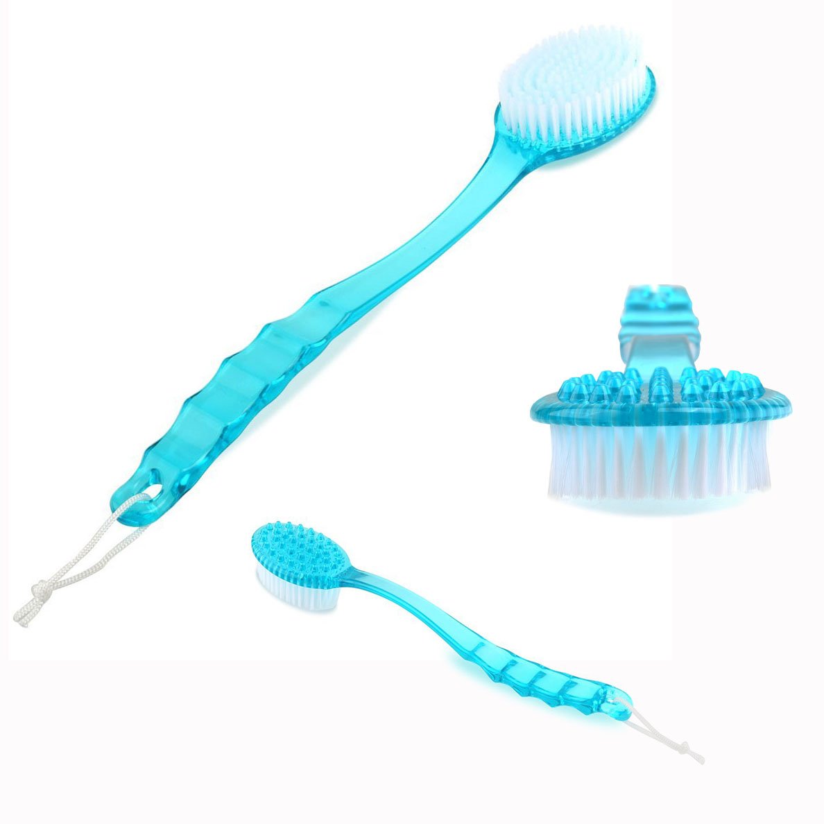Cisixin Reinigungsbürste für Badezimmer, Dusche, hinten, Peeling, Körperbürste mit langem Griff (blau)