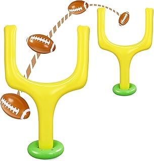 Hungdao 4 Pcs Football Party Supplies Kit Include Jumbo Inflatable Football Goal Post and Giant Blow up Footballs for Birthday Tailgate Decoration Backyard Game