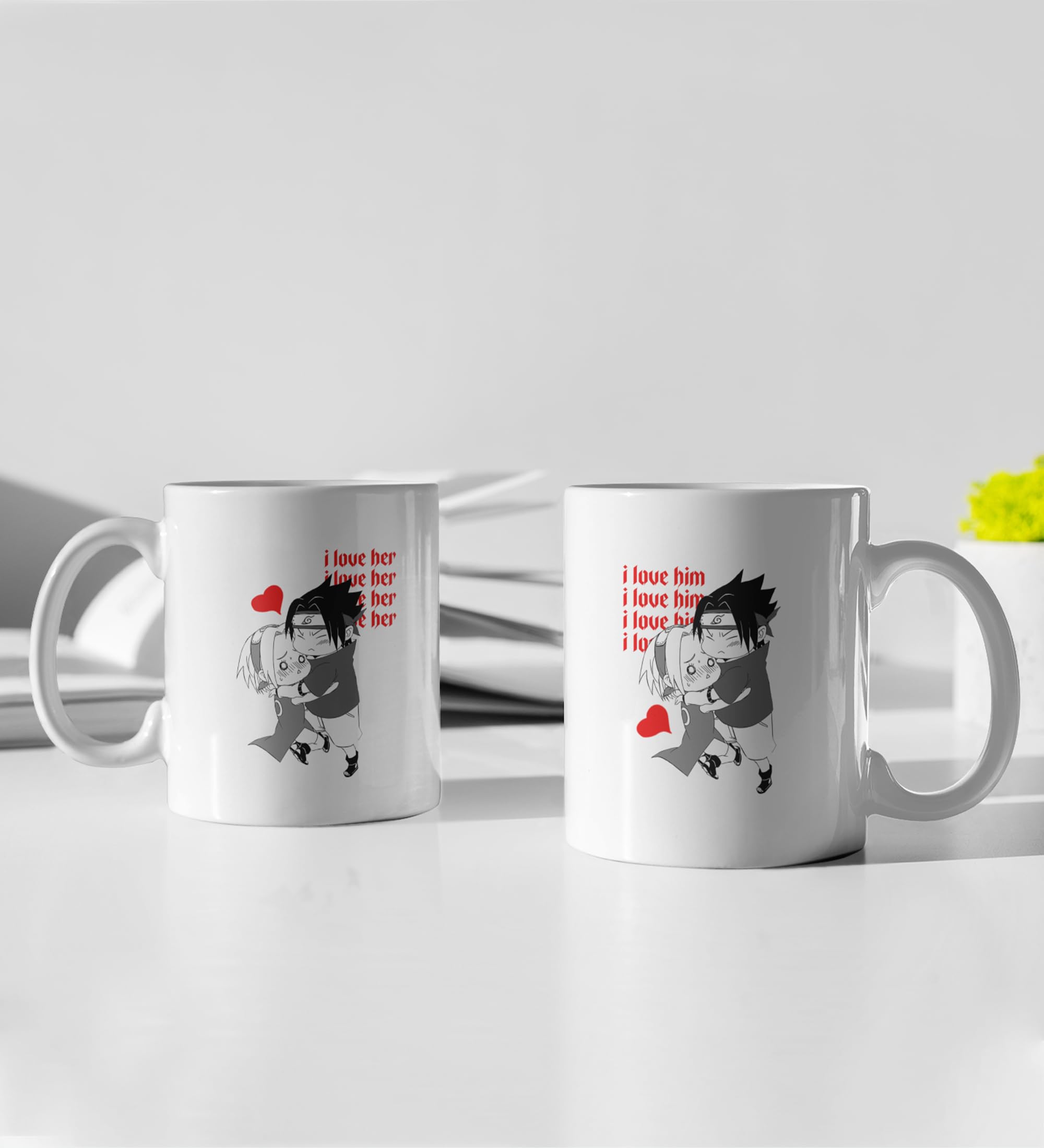 Yellow Orrange I Love Her/I Love Him 250ml Ceramic Coffee Mugs Printed for Couples 2