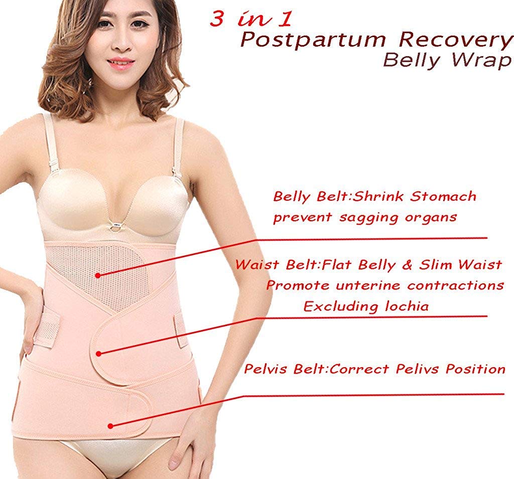 Cintura da donna 3 in 1 per addominale postnatale cintura per abbigliamento cintura legante pancia dopo la nascita cesareo gravidanza fascia addominale fascia gastrica, albikosenmesh-L