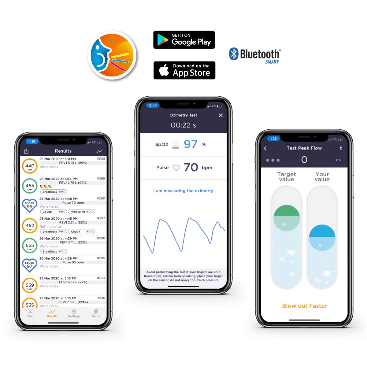 MIR SMART ONE OXI | Oxímetro y espirómetro para uso personal | SpO2, BPM, pico de flujo y FEV1