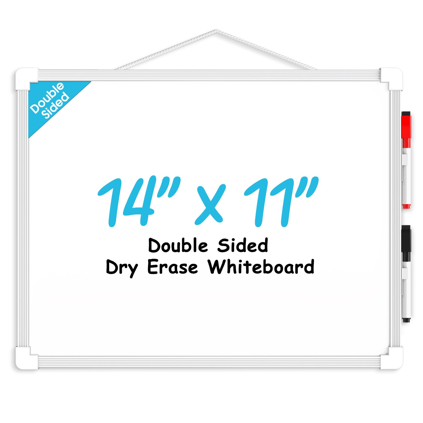 MaxGear Dry Erase Board Double-Sided, 14"x11" Mini Hanging Whiteboard, Small White Board with 2 Dry Erase Markers, Portable for Students - Planning Writing Learning Drawing Memo, to Do List