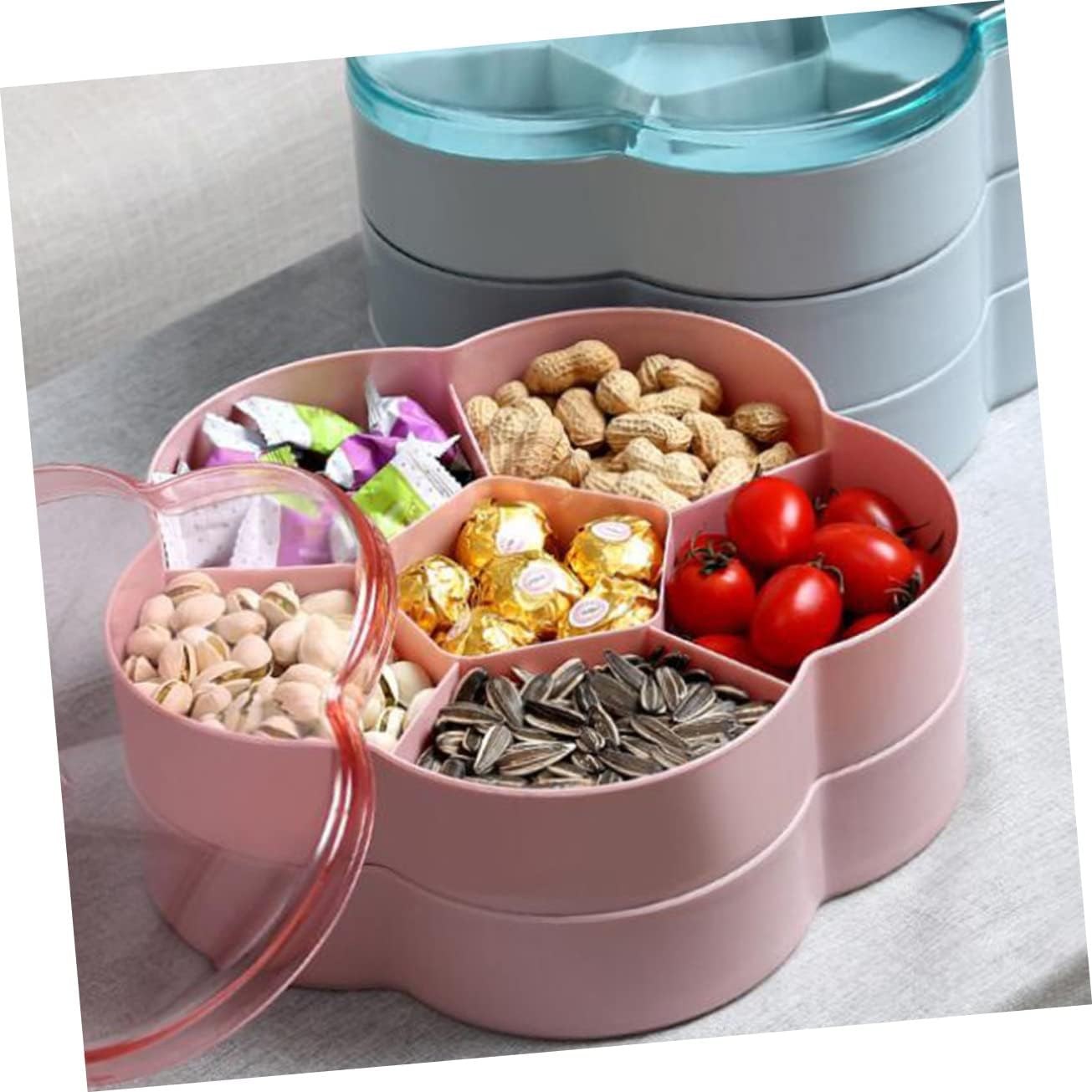 Transparent Cover Divided Snack Platter Dish Plastic Dried Storage Box Compartments for Nuts Fruits and Treats for Parties and Entertaining