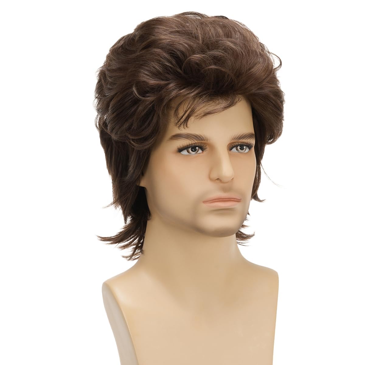 Men 80s Wig Short Brown Mullet Wigs,Disco Rocker Punk Synthetic Hair for Daily Cosplay Halloween Wigs - Image 2