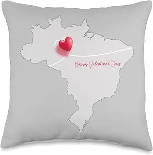 Brazil map, happy Valentine's Day, red Heart, Brazilian love Throw Pillow