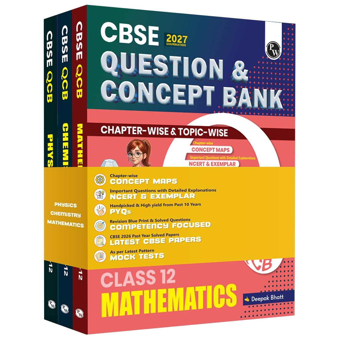 PW CBSE Question & Concept Bank (QCB) Class 12 Physics, Chemistry, Mathematics COMBO Set of 3 Books Chapterwise & Topicwise Solved Questions For 2027 Exams