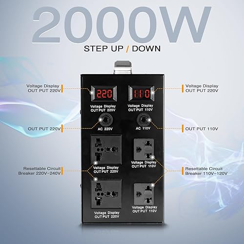 Miniatura 2 de AEOLISS Convertidor de voltaje Transformador de 110 V a 220 V220 V a 110 V Convertidor de voltaje universal internacional de Estados Unidos a Europa