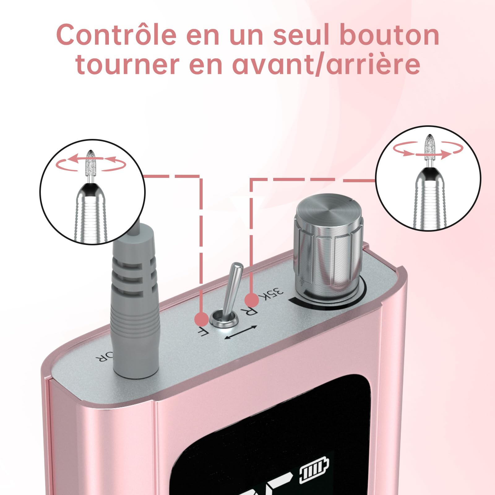 Delanie Ponceuse pour Ongles Professionnelle 35000 RPM Portable Rechargeable Avec Affichage LCD et 6 Embouts Ponçage pour Pédicure Manucure, Puissante, Silencieuse pour Salon/Maison