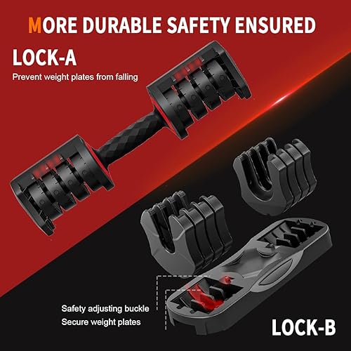 Miniatura 4 de VEICK Mancuerna ajustable de 2555 libras con mango giratorio antideslizante, peso de ajuste rápido para hombres y mujeres, equipo de ejercicio con