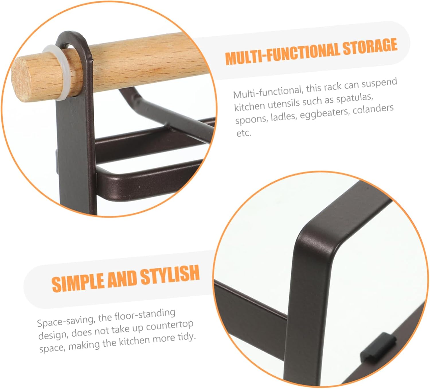 Kitchen Counter Dish Drying Rack Utensil Holder Rack Iron Wood Spatula Spoon Ladle Hooks Countertop Organizer