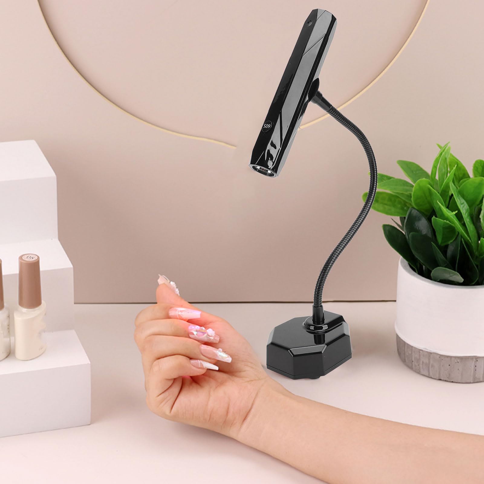 Lampada touch per unghie, portatile, a collo di cigno, asciugacapelli per unghie a batteria, per nail art fai da te