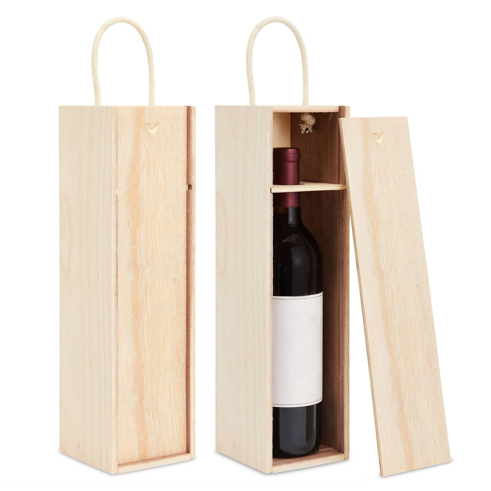 Juvale Wooden Wine Box - Unfinished Wine Box for Custom Engraving - Wood Container with Sliding Lid & Handle - Gift Case for Birthdays & Anniversaries
