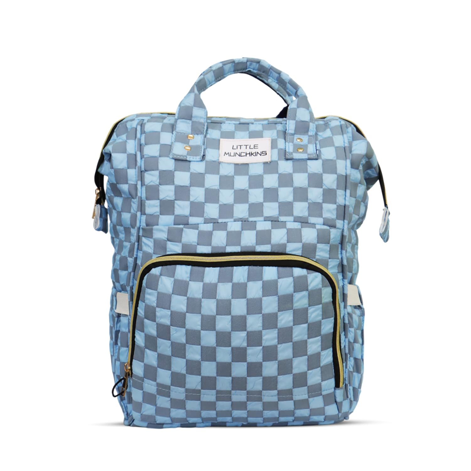 little munchkins diaper bag backpack for mom & dad | waterproof, large capacity, multi-function travel baby bag | insulated pockets, anti-theft, quick access | stylish blue checkered