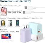 3Pack Bloc de chargeur USB C à double port QC + PD 3.0 Adaptateurs de chargeur mural USB C compatibles avec iPhone 17/16/15/15 Pro/15 Pro Max/15 Plus/14/13 iPad, Pixel, Samsung, téléphone Android