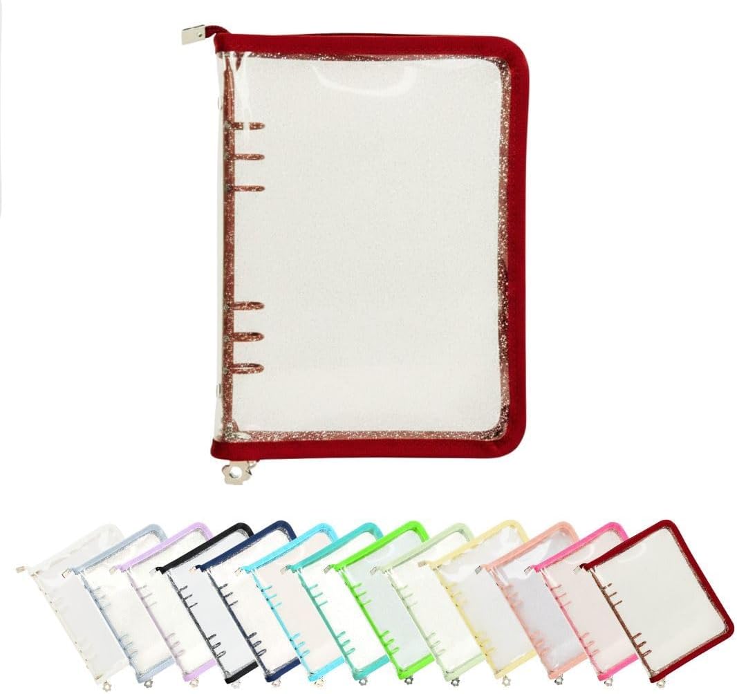 A5 Clear Binder, Single Item, Trekker, Correct Book, Seal, Accessory, Card Holder, Parts, Korea, Dirt, Wet Prevention, Push Function, Accessory Storage, Color Zipper, Clear, Glitter, 4 Cuts