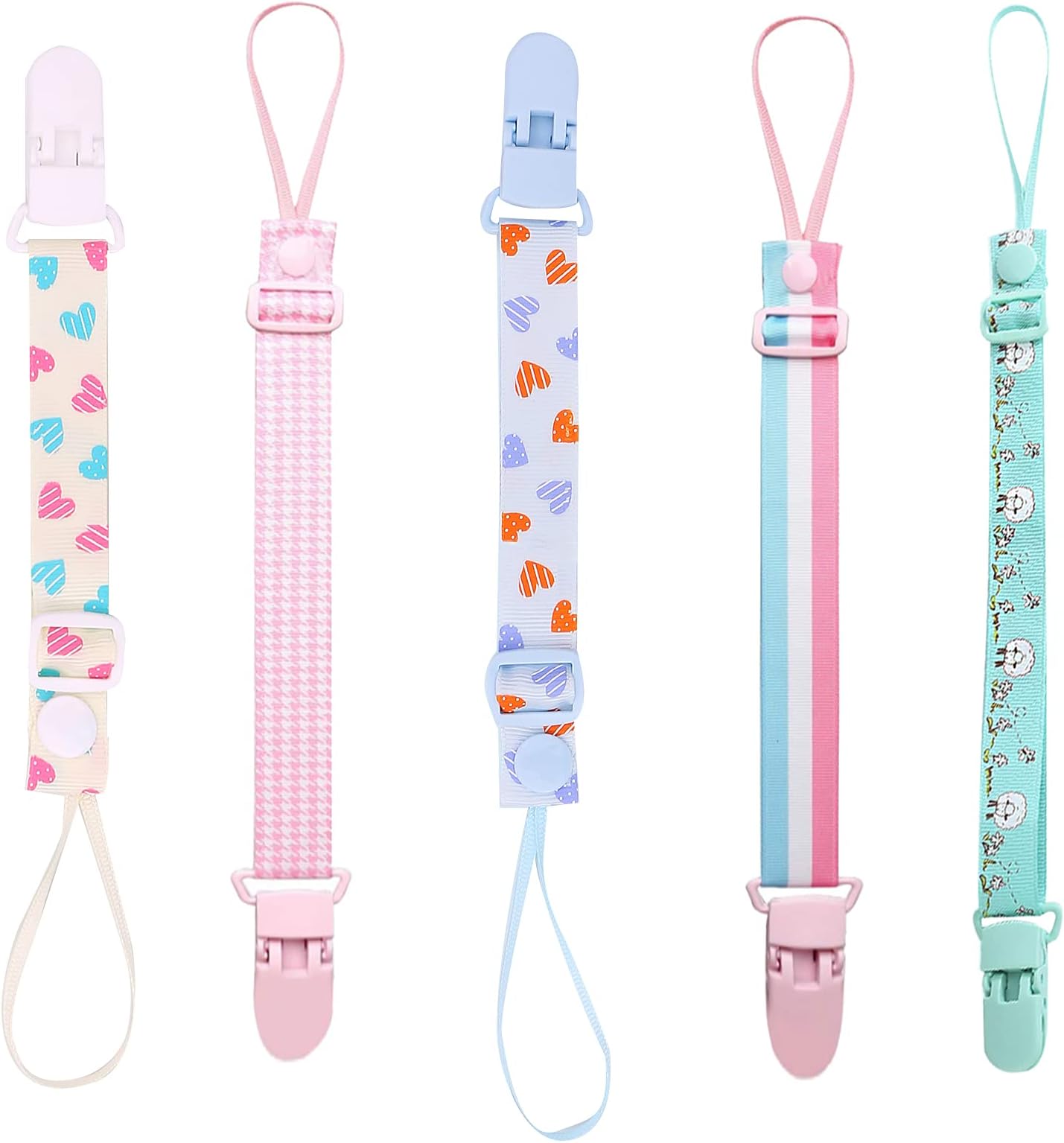 5 PCS Dummy Clips Baby Soother Chain Holder Strap Pacifier Holder Clip Soother Pacifier Chain Pacifier Clips Holder Bpa Free Dummy Chain Holder Plastic Teething Clip Binky Holder For Baby Girls Boys