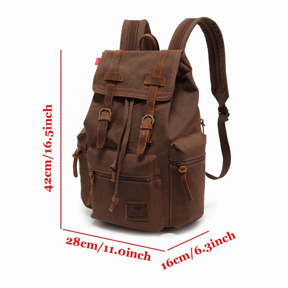 YuHan Unisex Vintage Casual Rucksack Canvas Rucksack Laptop Laptop Studenten Wandern Camping, braun, Mediam