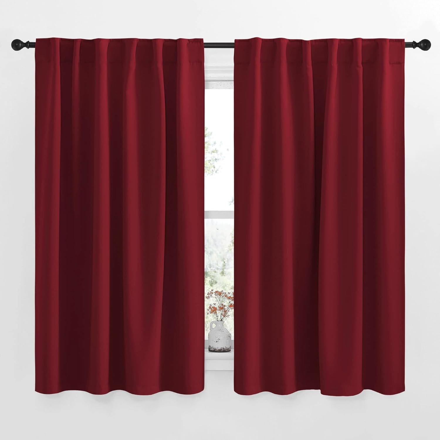 NICETOWN Christmas Burgundy Bedroom Blackout Draperies Panels - (Red Color) 52 inches x 63 inches, 2 Panels Set, Thermal Insulated Blackout Curtains/Drapes for Present Burgundy Red 52"W x 63"L (Pack of 2)