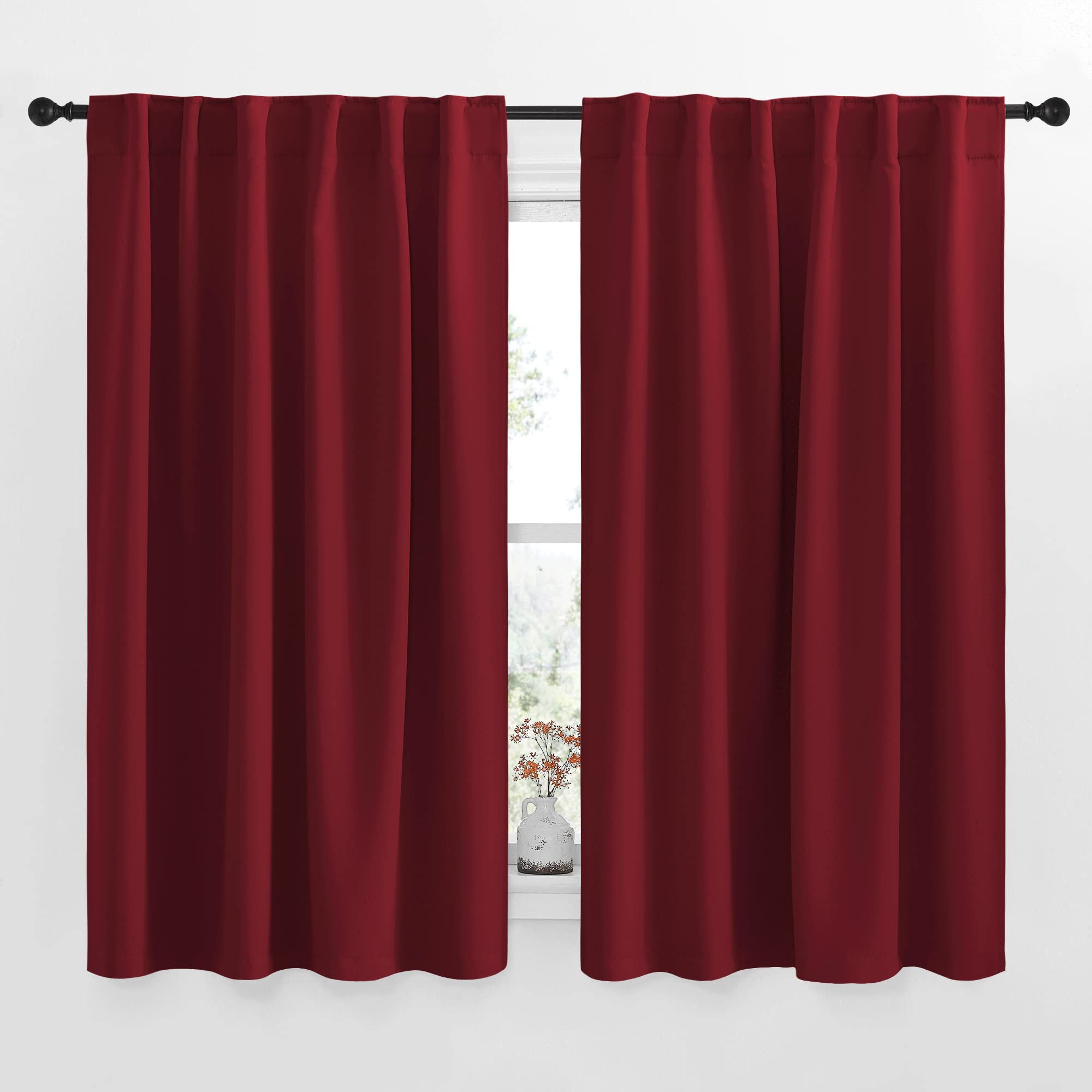 NICETOWN Christmas Burgundy Bedroom Blackout Draperies Panels - (Red Color) 52 inches x 54 inches, 2 Panels Set, Thermal Insulated Blackout Curtains/Drapes for Present