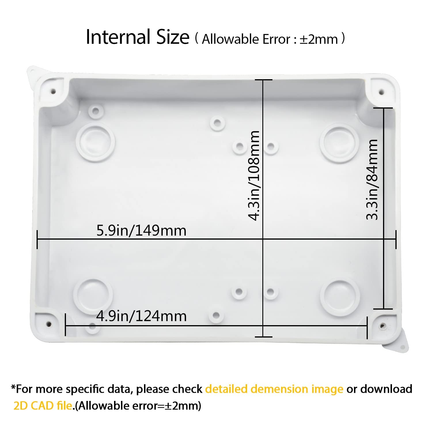 Electrical Junction Box IP65 Water Resistant Dustproof ABS Plastic Project Enclosure for Electronics White (150X110X70) — Amazon image 2