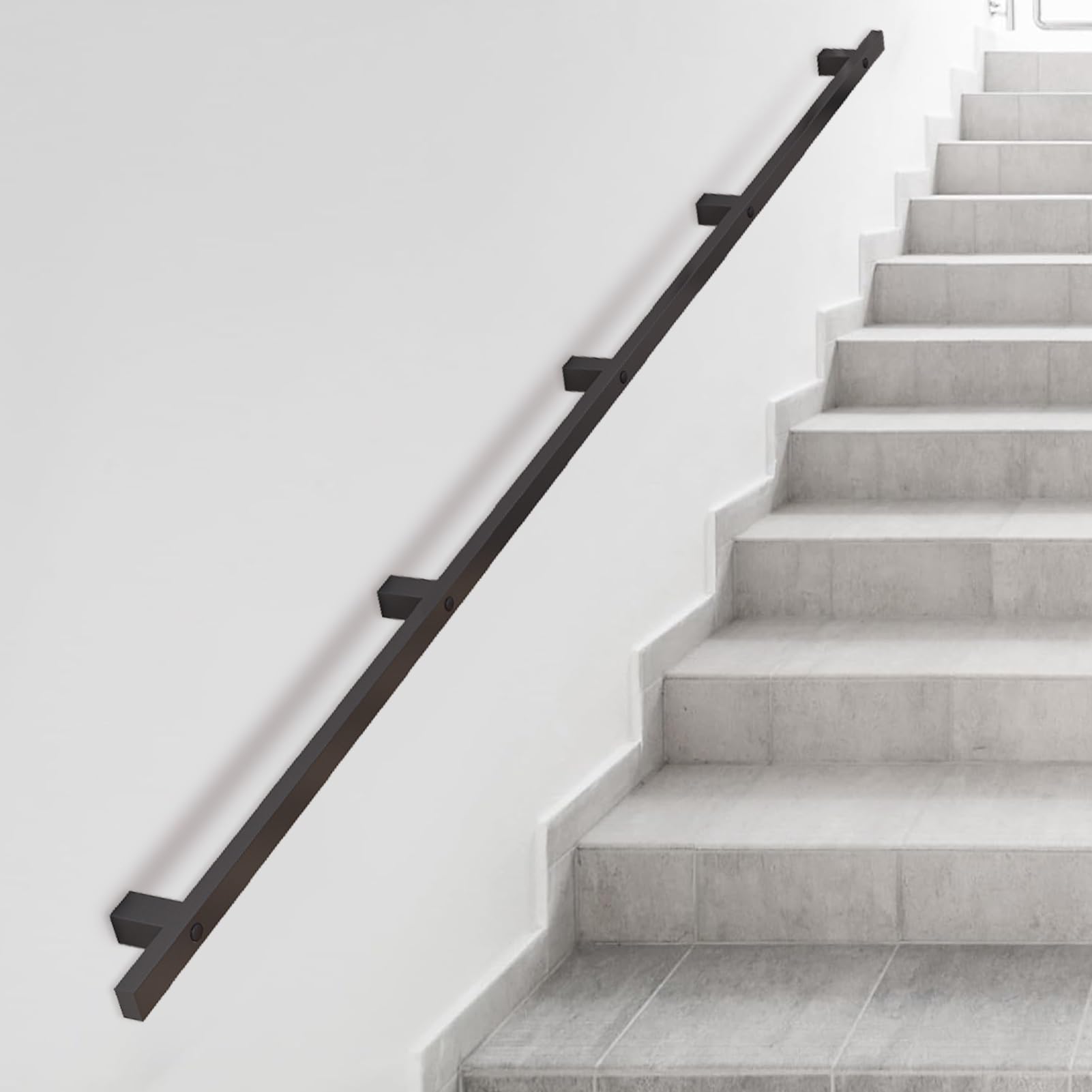Fkxsxaz Black Stair Handrail Iron Railings Support Kit - Industrial Pipe Banister Rail Staircases Grab Bar Foot With Wrought Iron Brackets For Stairway 1M 2M 3.6M 5.2M 6M(3Ft/90Cm)