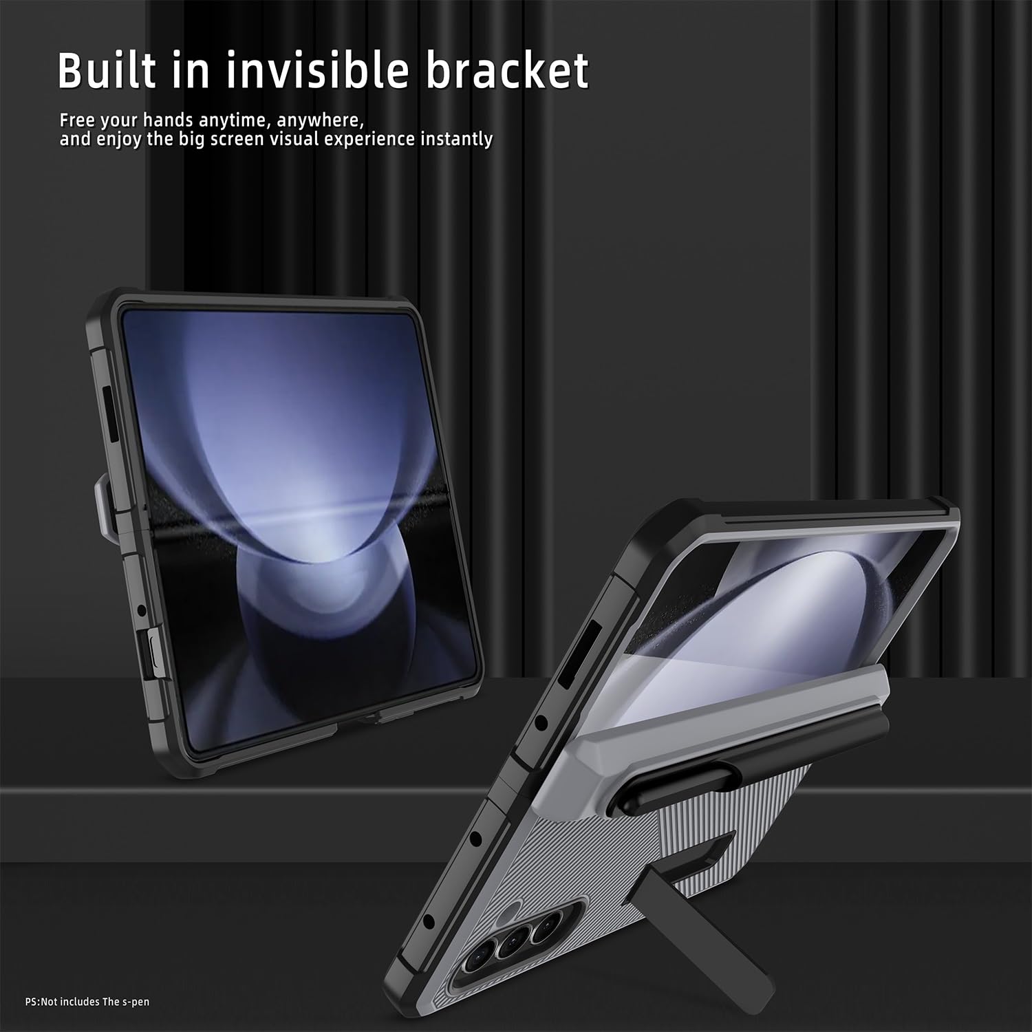 Do Samsung Galaxy Z Fold 5 Etui z zawiasami odpornymi na wstrząsy uchwytem rysik S Pen i folią ochronną ekranu, niewidoczna osłona ochronna całą obudowę do(Noir)