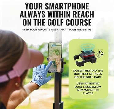 Stripebird - Magnetic Golf Cart Phone Holder - US Patented, Neodymium N52 Magnets - Golf Cart Phone Mount for iPhone & Samsung - Slim Golf Caddy Accessories for Men & Women