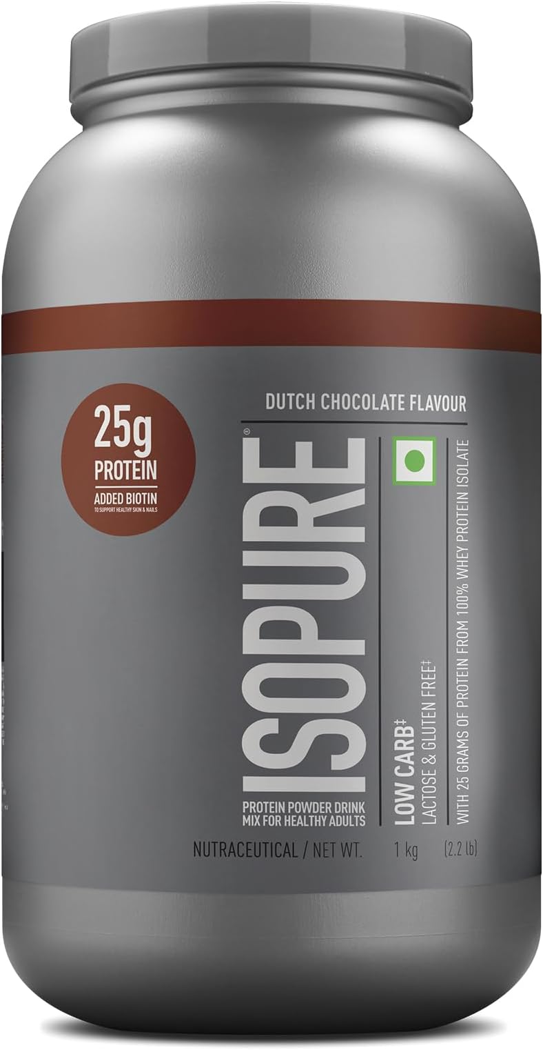 Isopure Whey Protein Isolate Powder with Vitamins for Immune Support & Biotine- 2.20 lbs, 1 kg (Dutch Choc), Lactose-Free, Gluten-Free, Veg protein for Men & Women. Offer Pack.