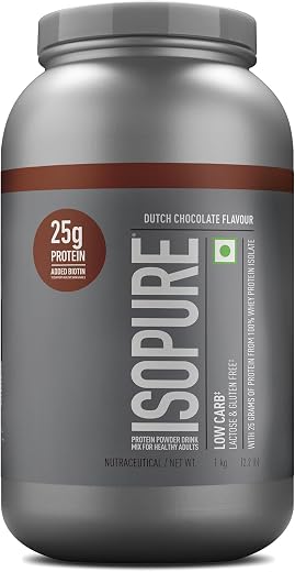 Isopure Whey Protein Isolate Powder with Vitamins for Immune Support &amp; Biotine- 2.20 lbs, 1 kg (Dutch Choc), Lactose-Free,...