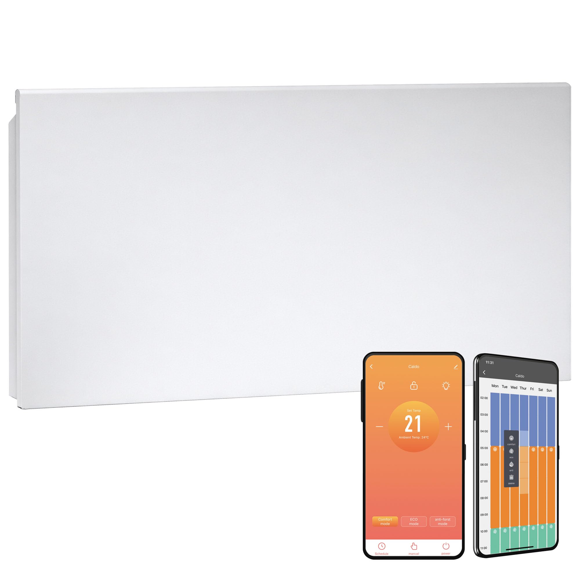 Lyndo WiFi Electric Panel Heater/Convector Radiator, Wall Mounted, Splash Proof, With Timer, Thermostat, Voice Control, Modern (White, 2000W)