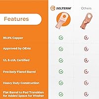 Vista 91 de SELTERM - 2 terminales de anillo resistentes para cable de batería, calibre 4 AWG, pernos de 3/8 pulgadas, terminales de calibre 4, ojales de cobre