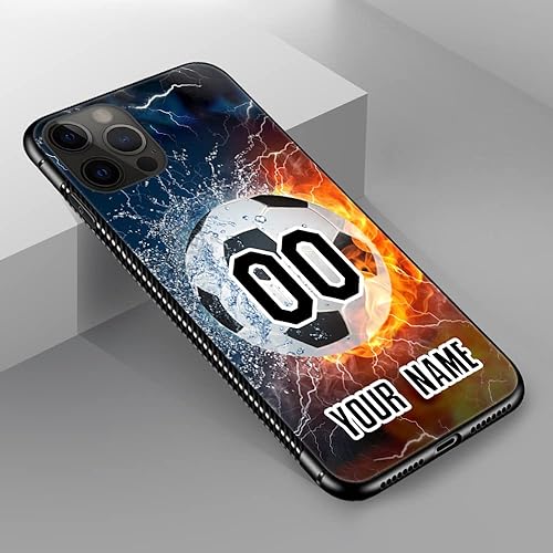 Miniatura 5 de DAIZAG Funda compatible con iPhone 13 Mini, funda deportiva personalizada para hombres y niños, número de nombre personalizado, fútbol de fuego de
