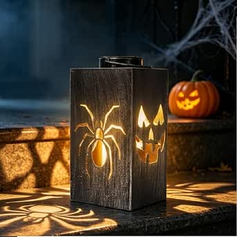 Solar Halloween Metal Lantern with Warm White LED